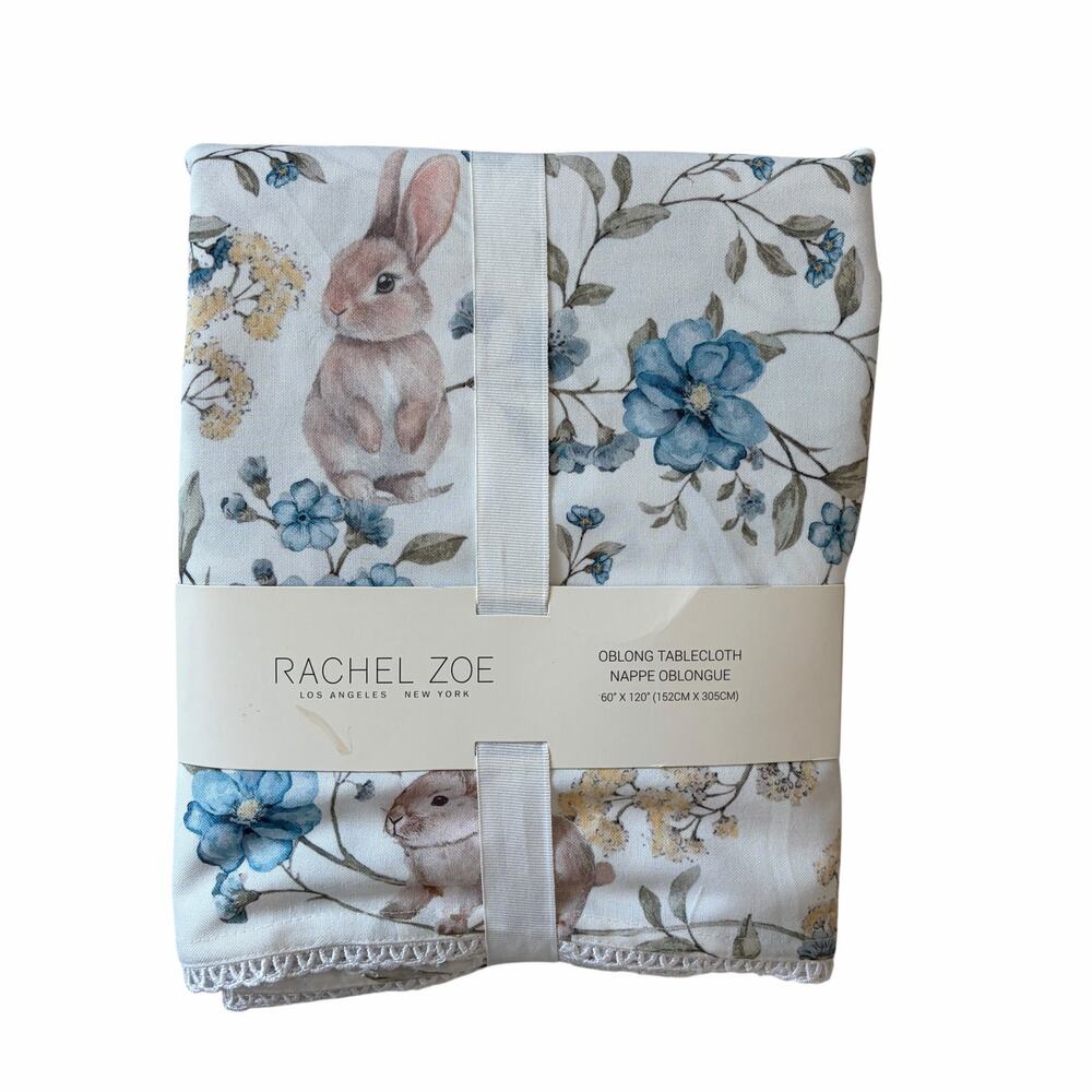 Rachel Zoe Easter Tablecloth 60x120 Oblong Spring Floral Bunny Rabbits New